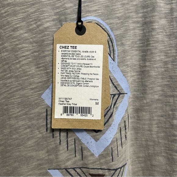 NWT Prana Light Gray Chez Tee aztec tribal oversized med - Picture 8 of 9